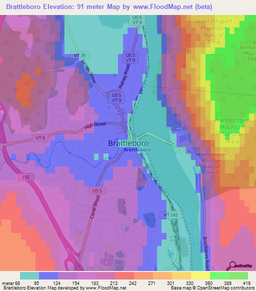 Brattleboro,US Elevation Map