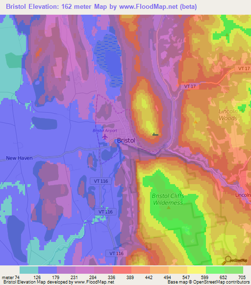 Bristol,US Elevation Map