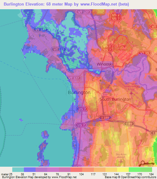 Burlington,US Elevation Map