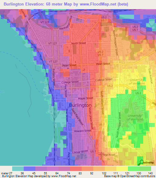 Burlington,US Elevation Map