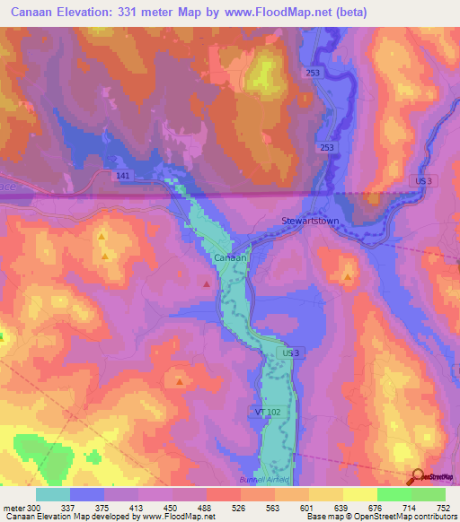 Canaan,US Elevation Map