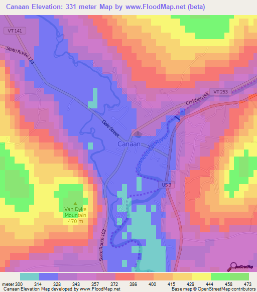 Canaan,US Elevation Map