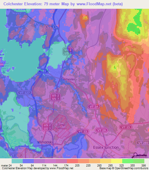 Colchester,US Elevation Map