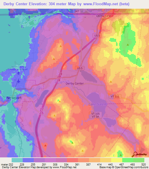 Derby Center,US Elevation Map