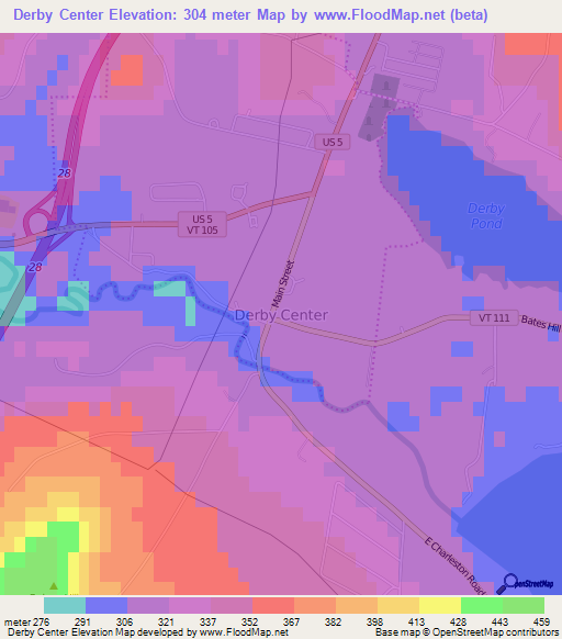 Derby Center,US Elevation Map