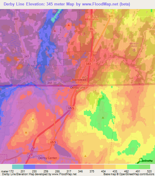 Derby Line,US Elevation Map