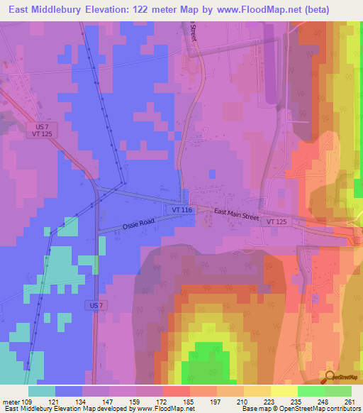 East Middlebury,US Elevation Map