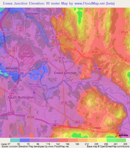 Essex Junction,US Elevation Map