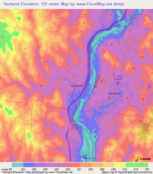 Hartland,US Elevation Map