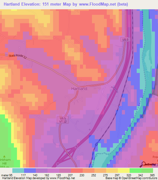 Hartland,US Elevation Map