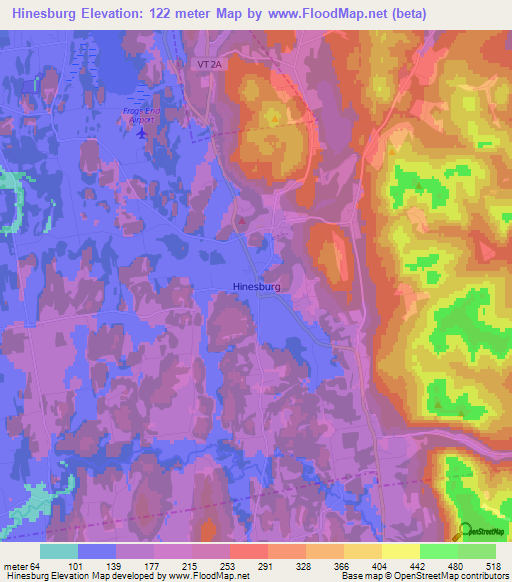 Hinesburg,US Elevation Map