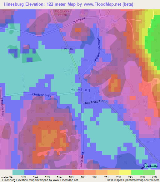 Hinesburg,US Elevation Map