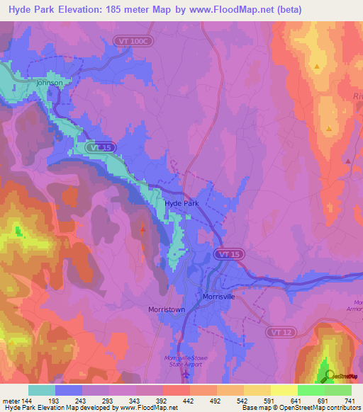 Hyde Park,US Elevation Map