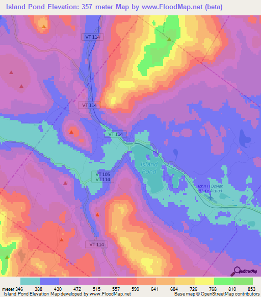 Island Pond,US Elevation Map