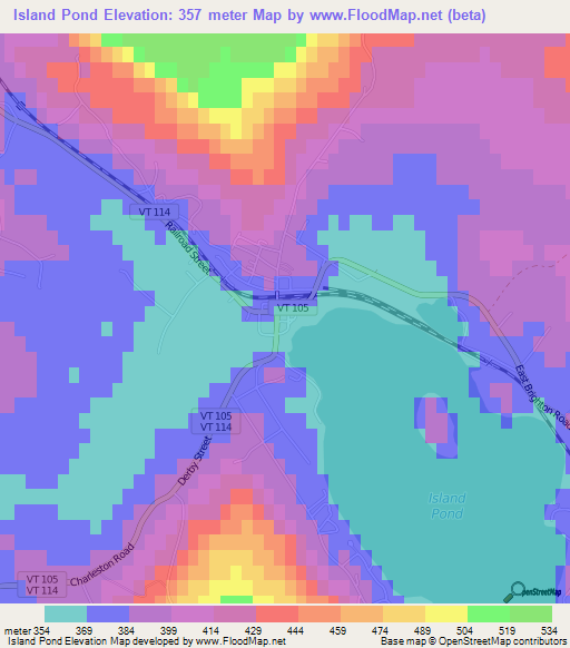 Island Pond,US Elevation Map