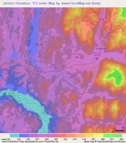 Jericho,US Elevation Map