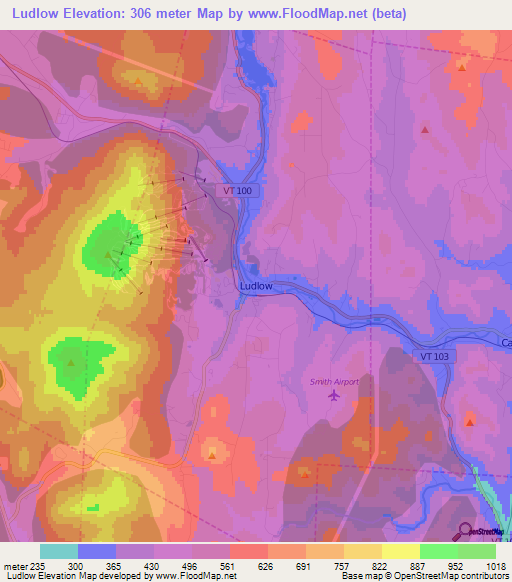 Ludlow,US Elevation Map