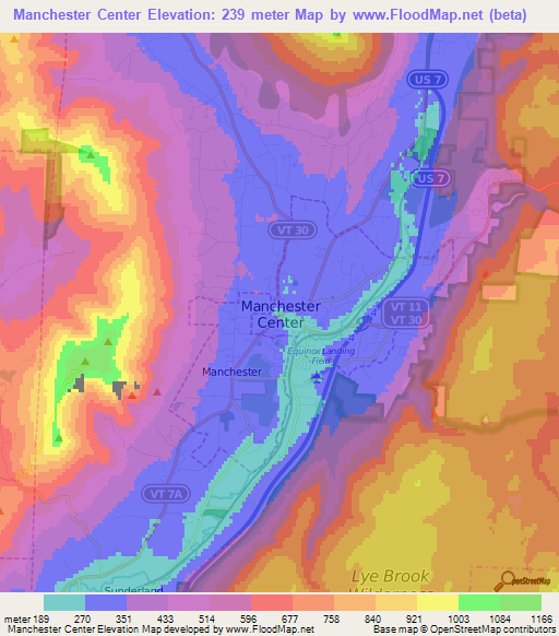 Manchester Center,US Elevation Map