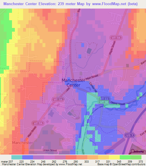 Manchester Center,US Elevation Map