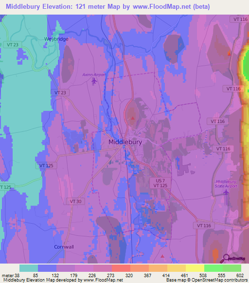 Middlebury,US Elevation Map