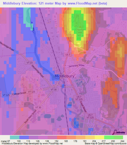 Middlebury,US Elevation Map