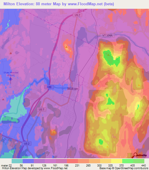 Milton,US Elevation Map