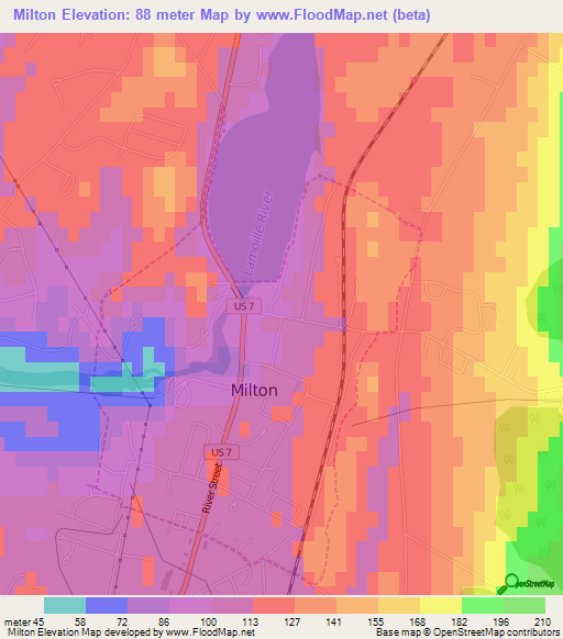 Milton,US Elevation Map