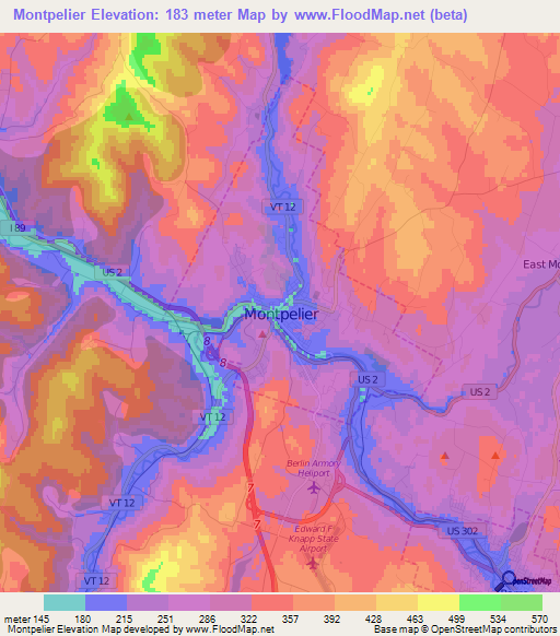 Montpelier,US Elevation Map