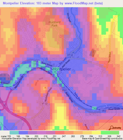 Montpelier,US Elevation Map