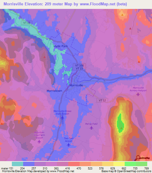 Morrisville,US Elevation Map