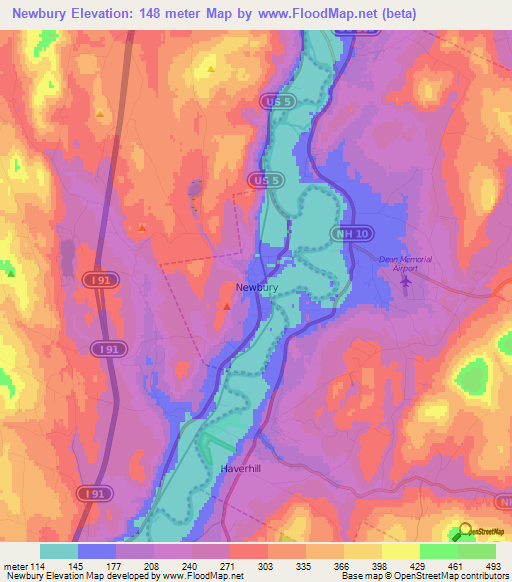 Newbury,US Elevation Map