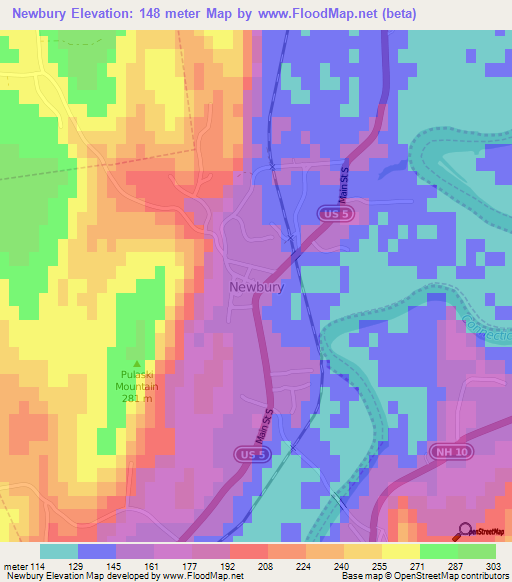 Newbury,US Elevation Map