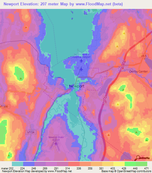 Newport,US Elevation Map