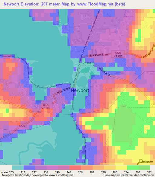 Newport,US Elevation Map