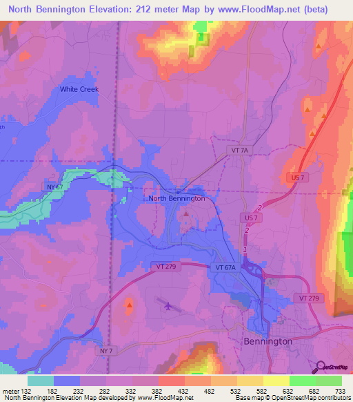 North Bennington,US Elevation Map