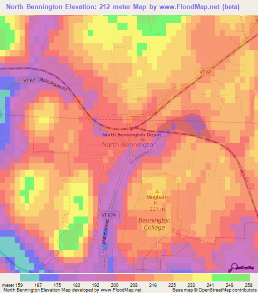 North Bennington,US Elevation Map