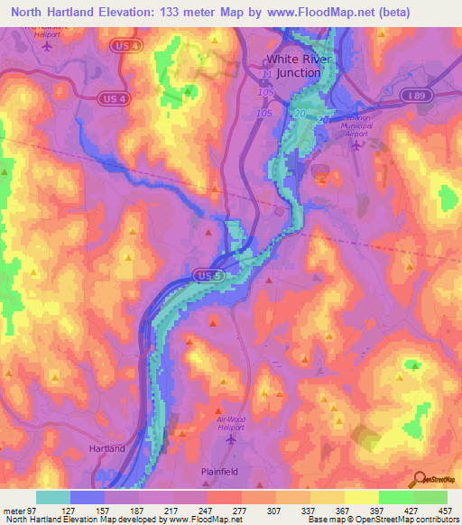 North Hartland,US Elevation Map