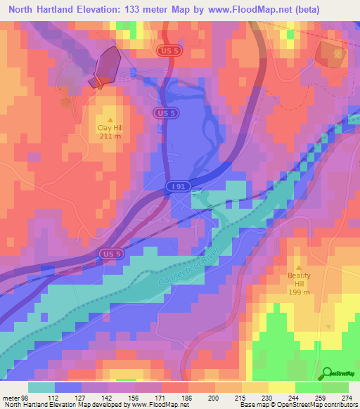 North Hartland,US Elevation Map