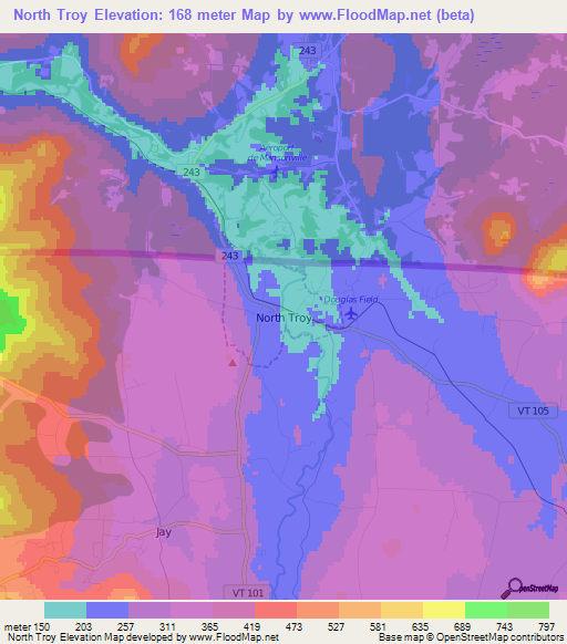 North Troy,US Elevation Map