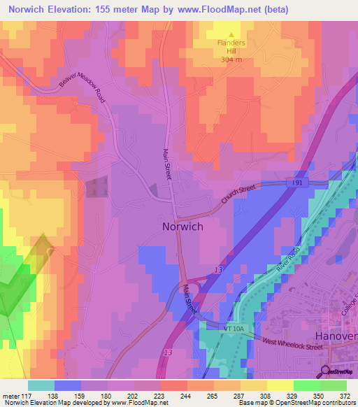 Norwich,US Elevation Map