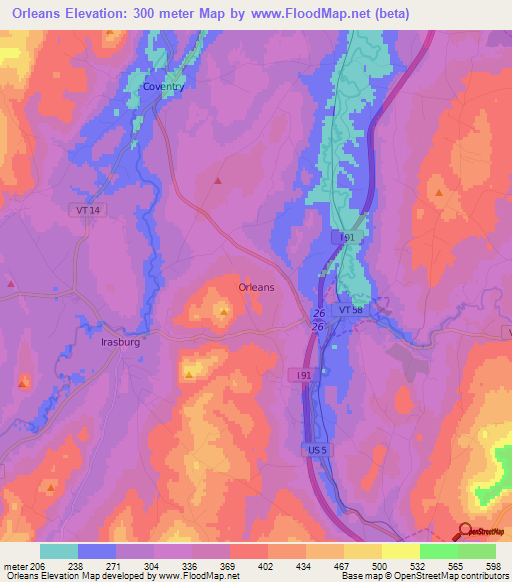 Orleans,US Elevation Map