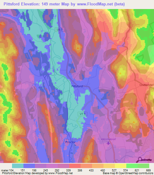 Pittsford,US Elevation Map