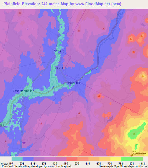 Plainfield,US Elevation Map