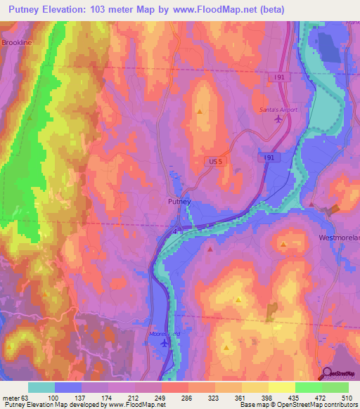 Putney,US Elevation Map