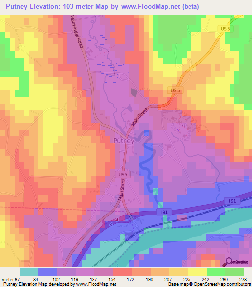 Putney,US Elevation Map