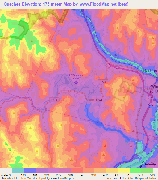 Quechee,US Elevation Map