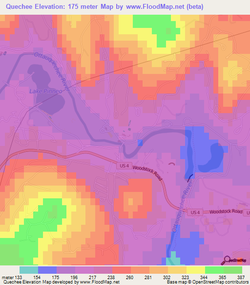 Quechee,US Elevation Map