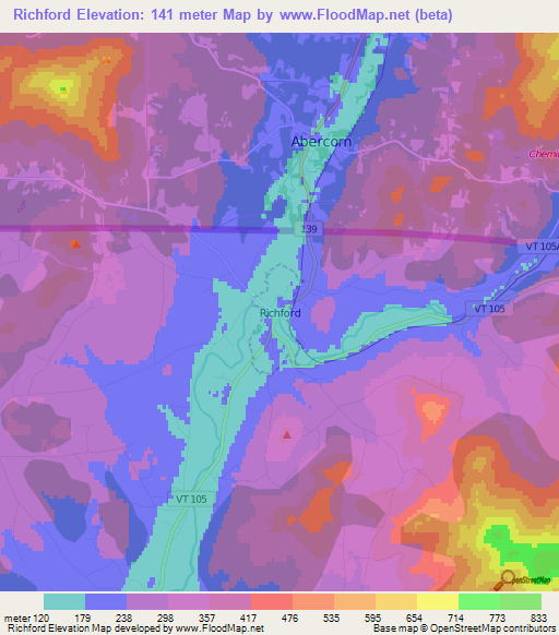 Richford,US Elevation Map