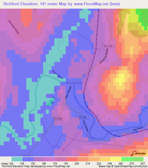 Richford,US Elevation Map