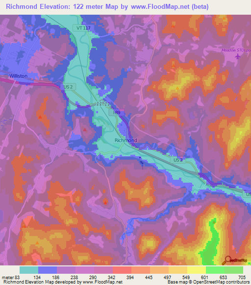 Richmond,US Elevation Map